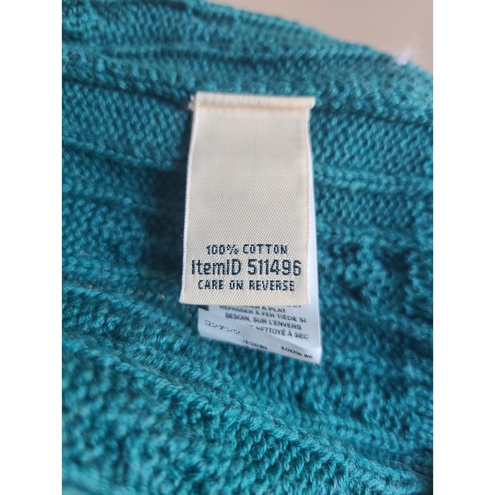 L.L. Bean 100% Cotton Cable Knit Teal Blue Cardigan MEDIUM Sweater Heritage M - Picture 6 of 10